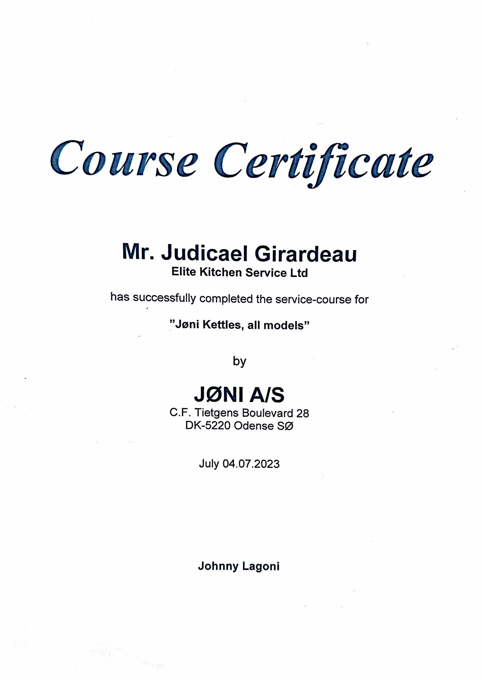 Jon certificate