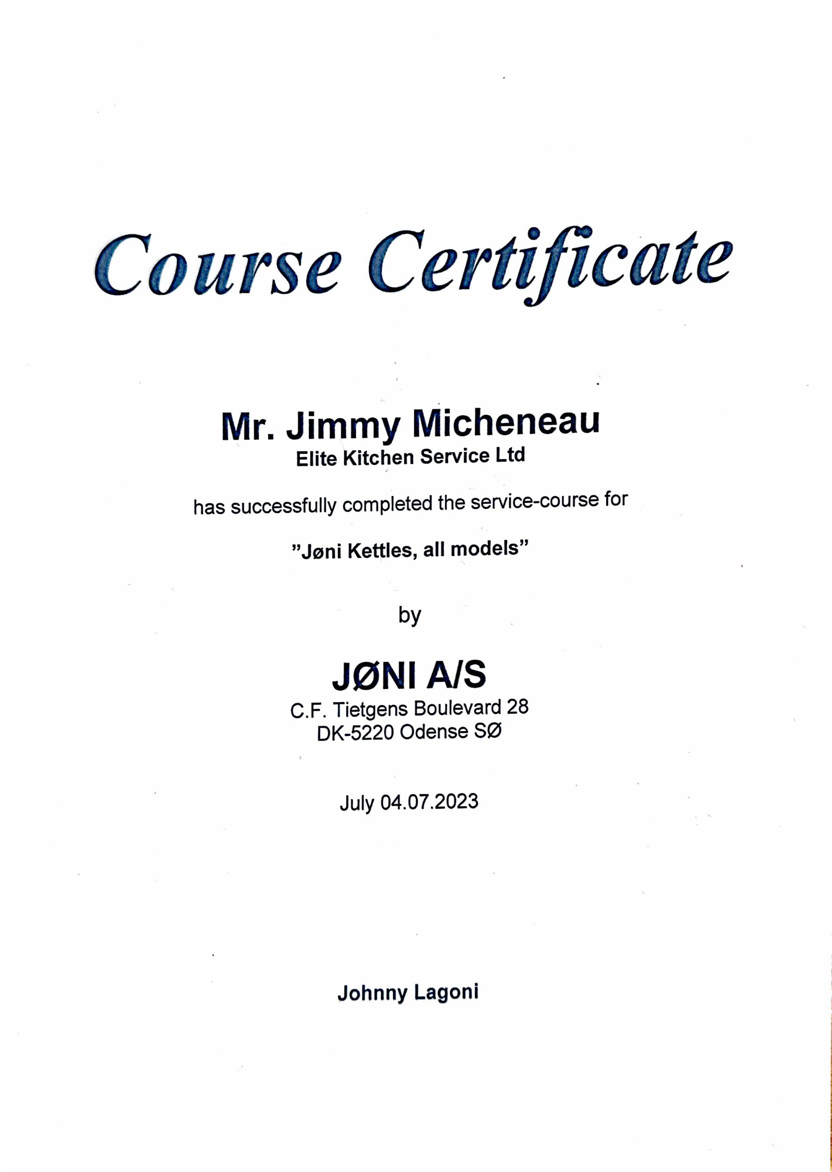Joni certificate